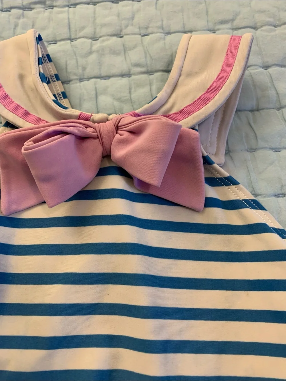 Vintage-Inspired Pink & Blue Striped Bow Sailor-Style One-Piece Swimsuit 12-18M